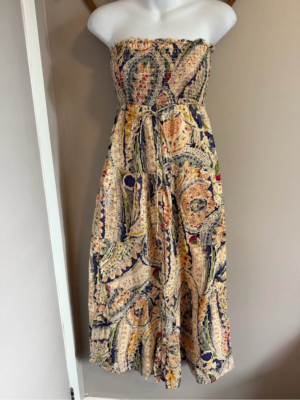 American Eagle Multicolor Paisley Strapless Button Front Maxi Dress Size S/P